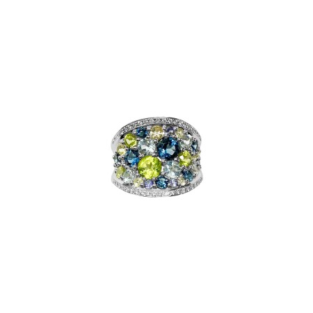 Bague Isabelle Barrier en or blanc, diamants et pierres fines, taille 53